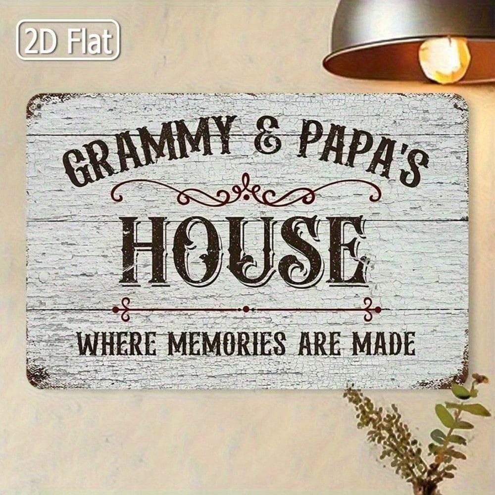 Vintage Grammy Papa House Metal Wall Art Grow Quote Sign Grandparents Gift