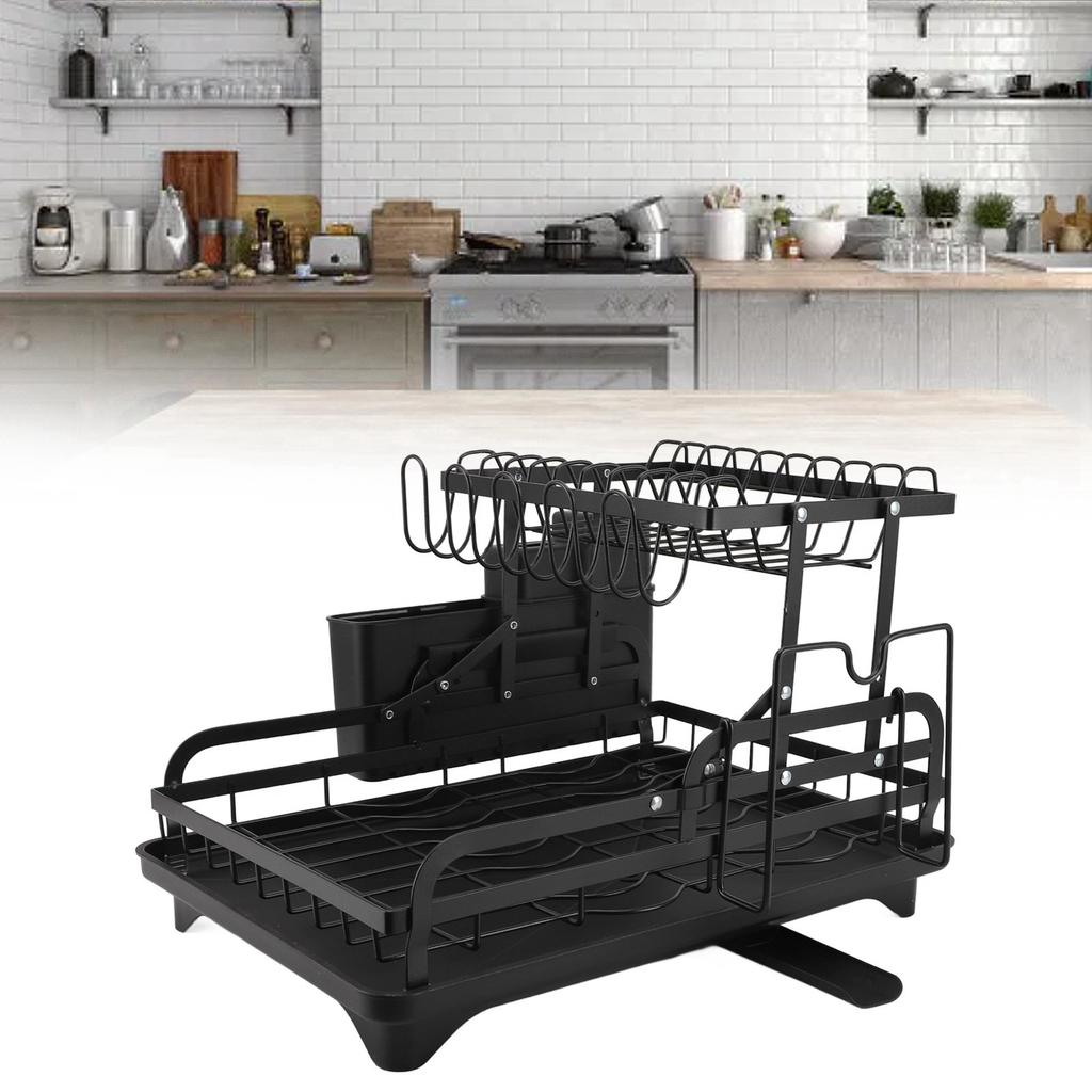 Dish Drying Rack Folding 2 Tier Multipurpose Easy Storage Dish Dryer Rack for Kitchen Countertop
