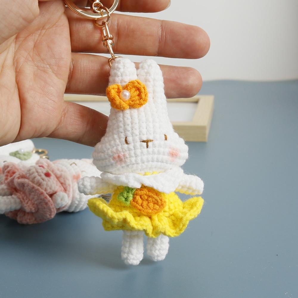 Handmaking Bunny Keyrings Knitting Rabbit Doll Pendant Creative Crochet Keyrings  Backpack