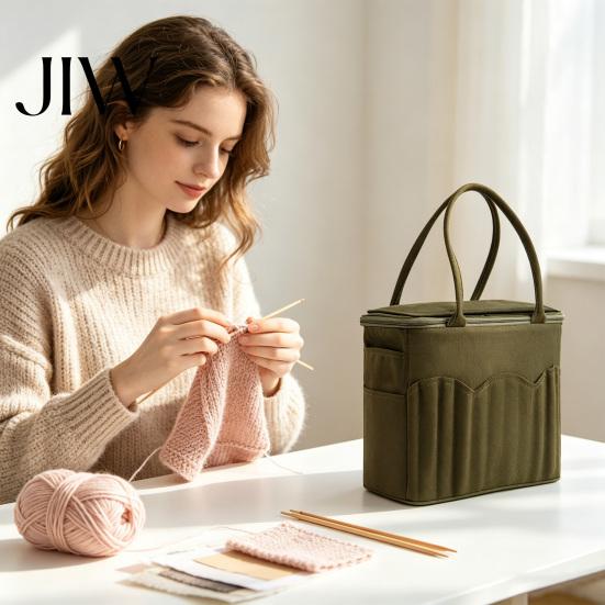 Portable Sewing Kit Holder Canvas Knitting Bag, with Multiple Pockets And Yarn Holes, Storage Organizer for Large Capacity Crochet Organizer,
