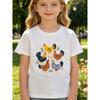 European Sizes Girls' Round Neck Short Sleeve T-Shirt, Pastoral Style Chicken Flock Print Playful Cute Multicolor Optional Versatile Top