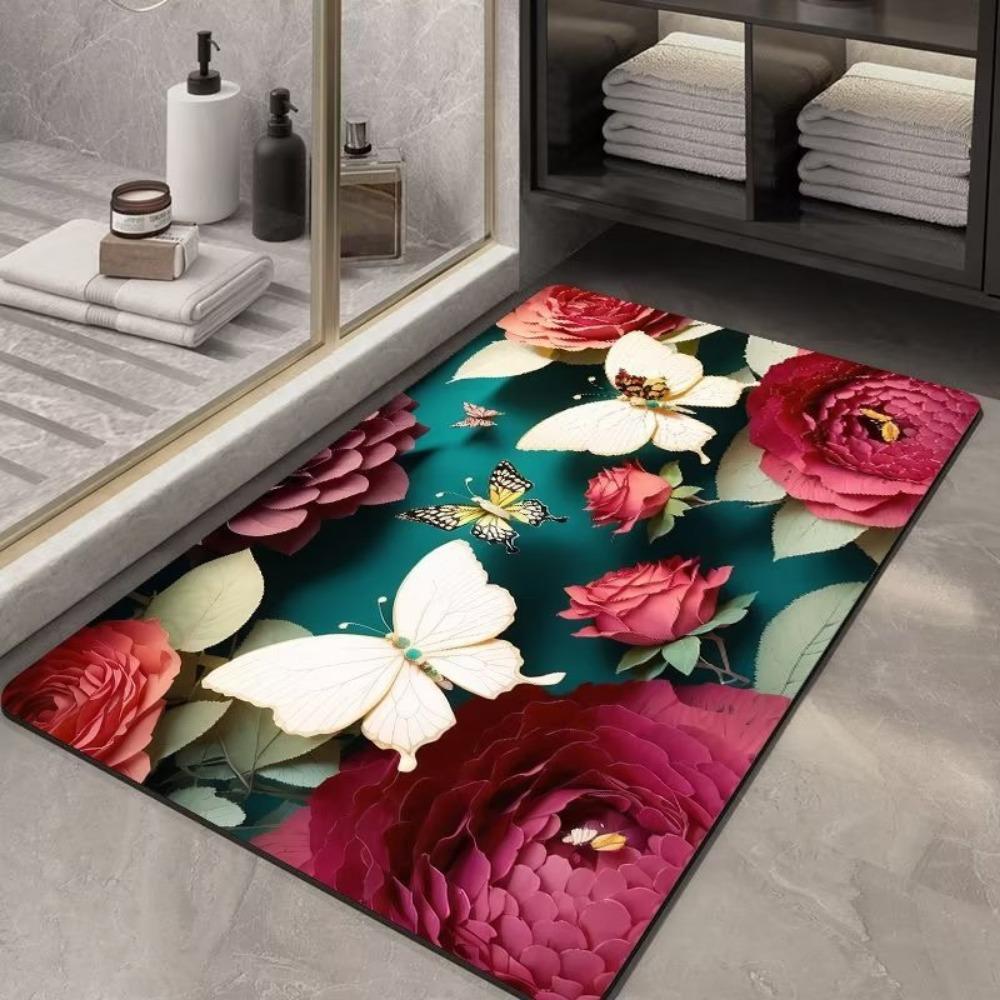 Çiçek Baskılı Banyo Kalınlaştırma Matı Banyo Kaymaz Halılar Lavabo Küvet Yanı Yer Halısı Duş Odası Paspası Hafızalı Köpük 3D Ped