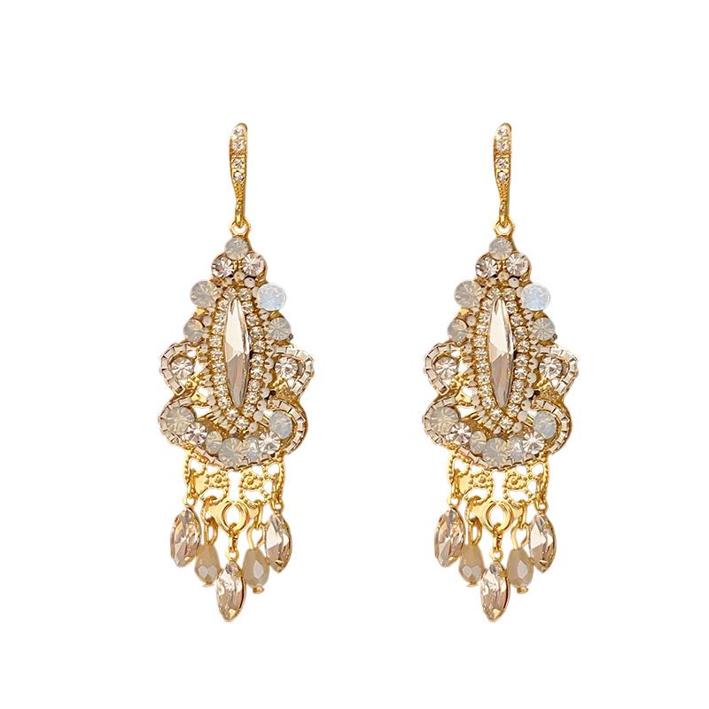 Elegant Rhinestone Water Drop Tassel Earrings - Retro European & American Style