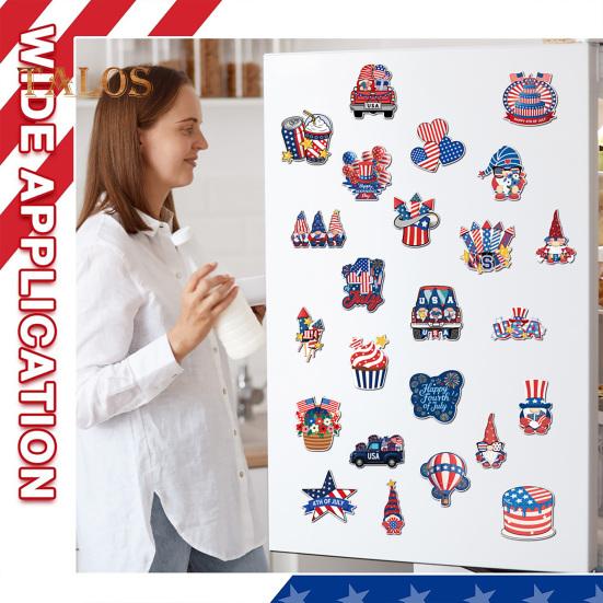 14/17/23/24Pcs USA Independence Day Refrigerator Magnet Waterproof PVC Patriotic 4th of July Festival Cartoon Magnetic Decoration Ornament