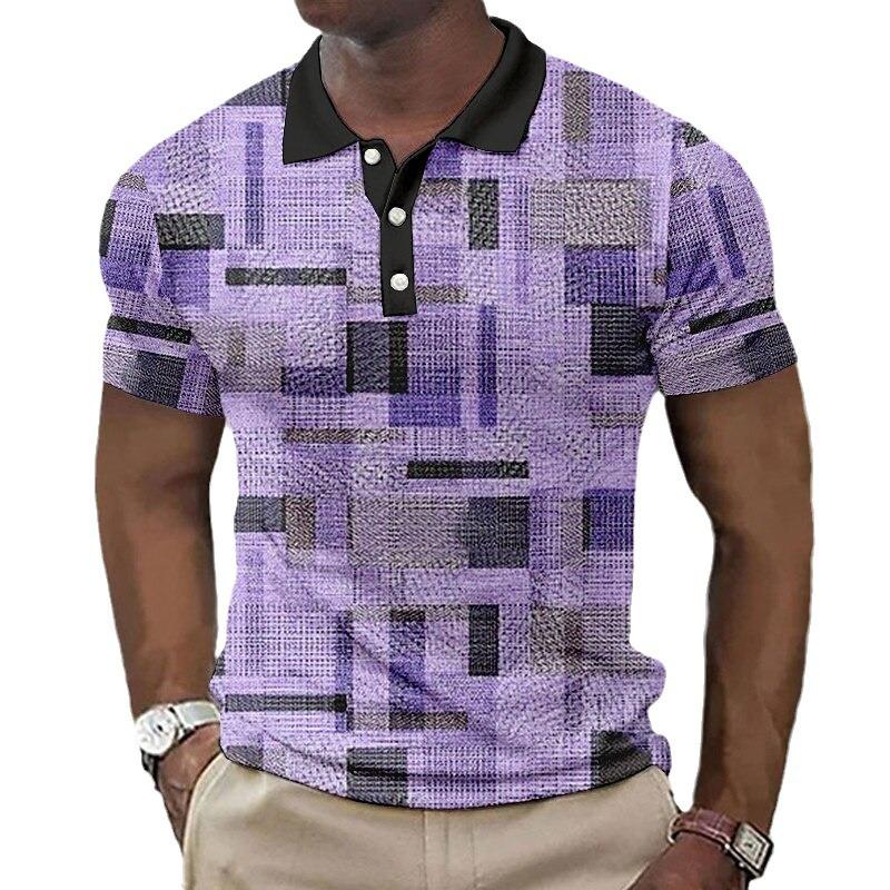 Simple Solid Color Block Pattern 3D Digital Printing Men's Casual Polo Shirt