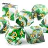 7 Stück weiß-grünes Kunstharz, goldene Zahlen, scharfkantige Würfel, polyedrische Würfel, geeignet für Rollenspiele, RPG-Brettspiele