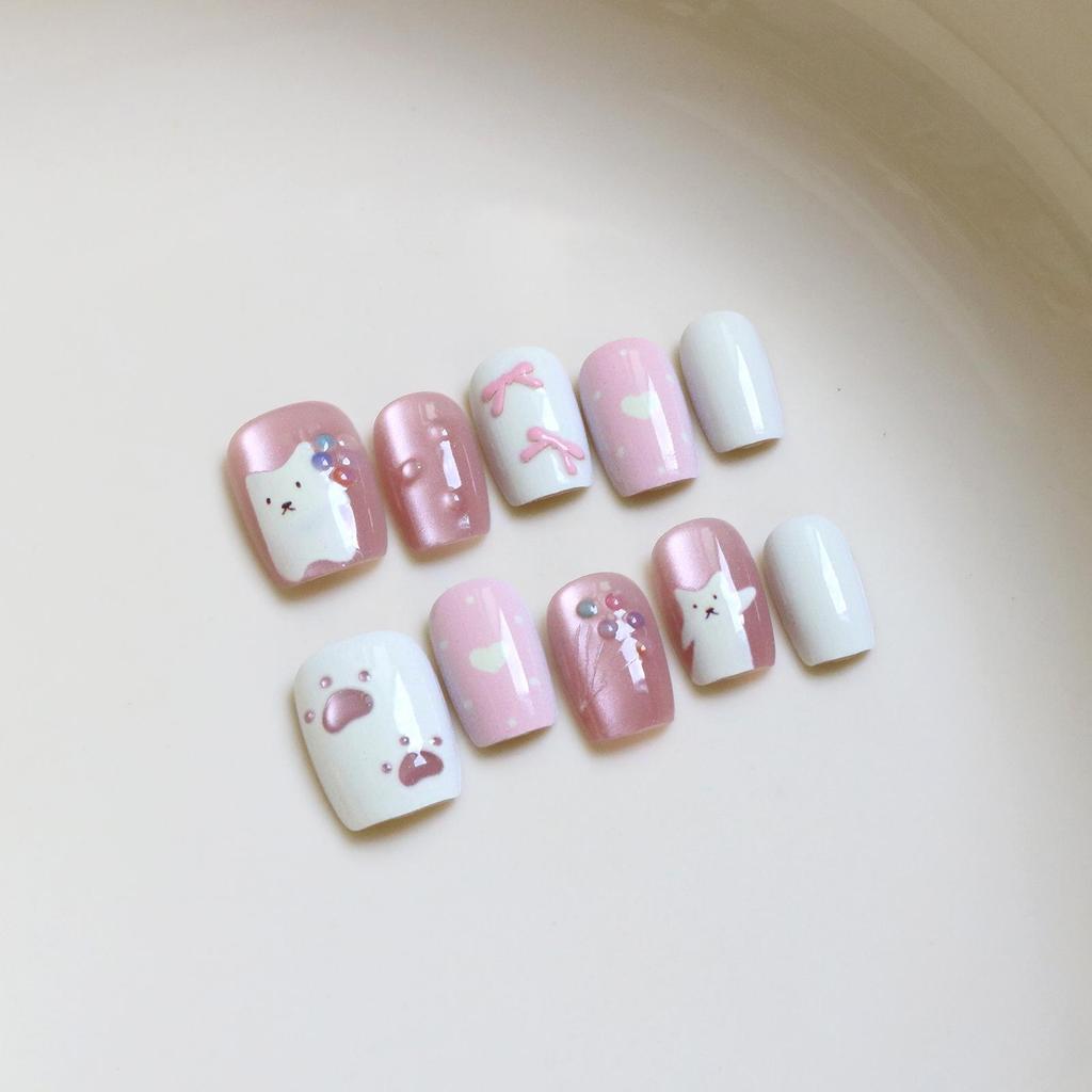 Rosa Katzenpfoten-Tragbare Nägel - Süße, Niedliche Nagelspitzen und Kunst-Sticker