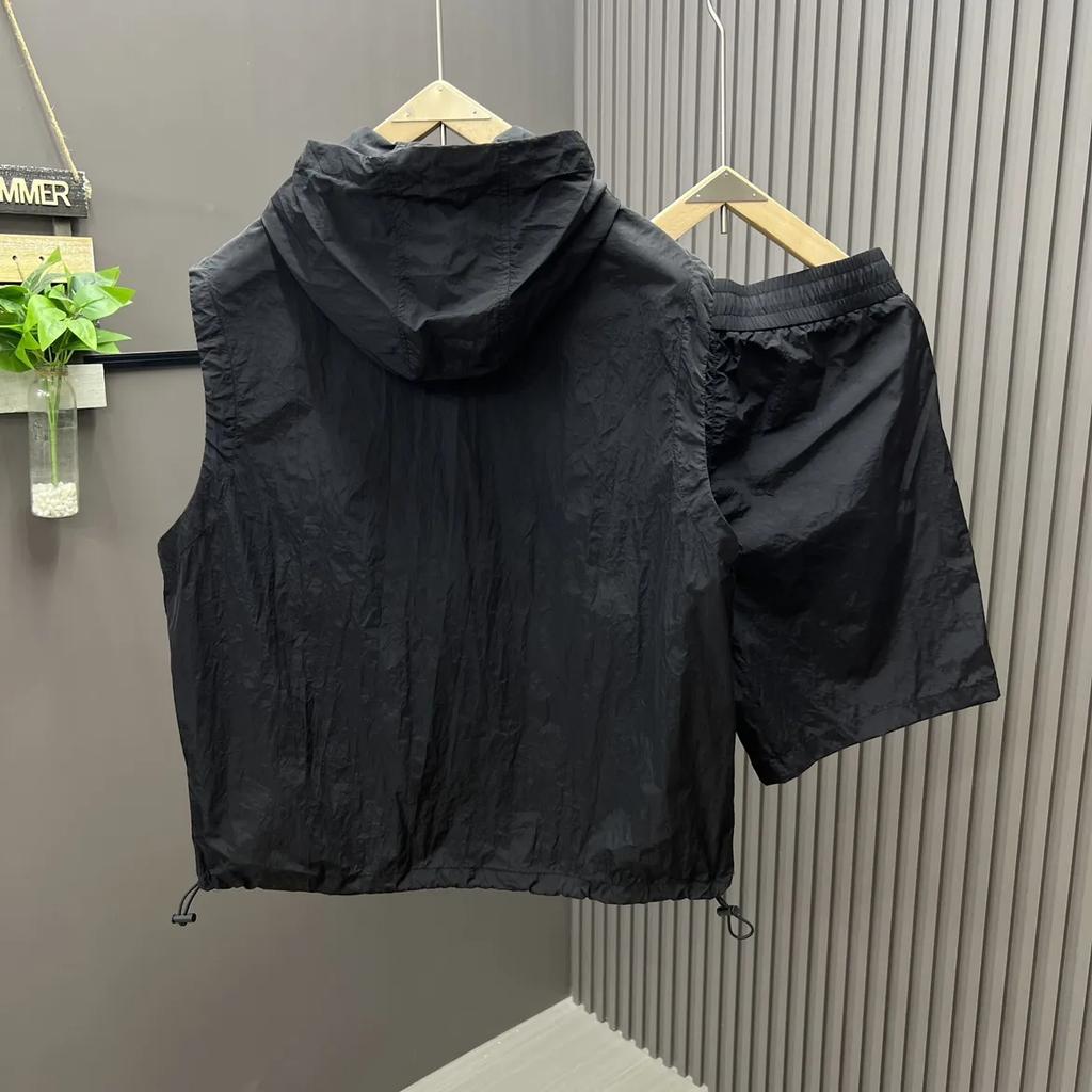 Men's Summer Loose Casual Plus Size Suit, Youth Hooded Cover, Quick Drying Top and Shorts Two-piece Set