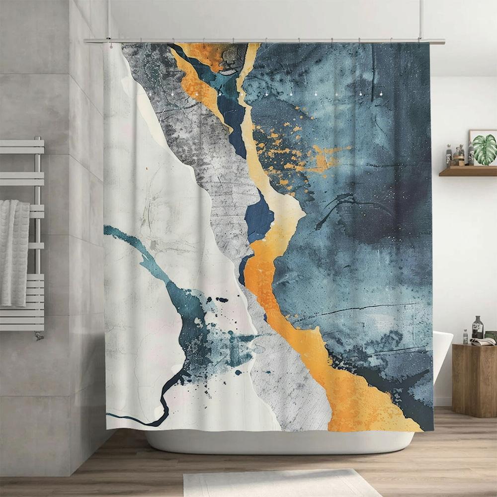 Modern Bathroom Decor Shower Curtain Waterproof Abstract Design Print Water Drop Resistant for Bathtub Tubs Home Decoration Blue