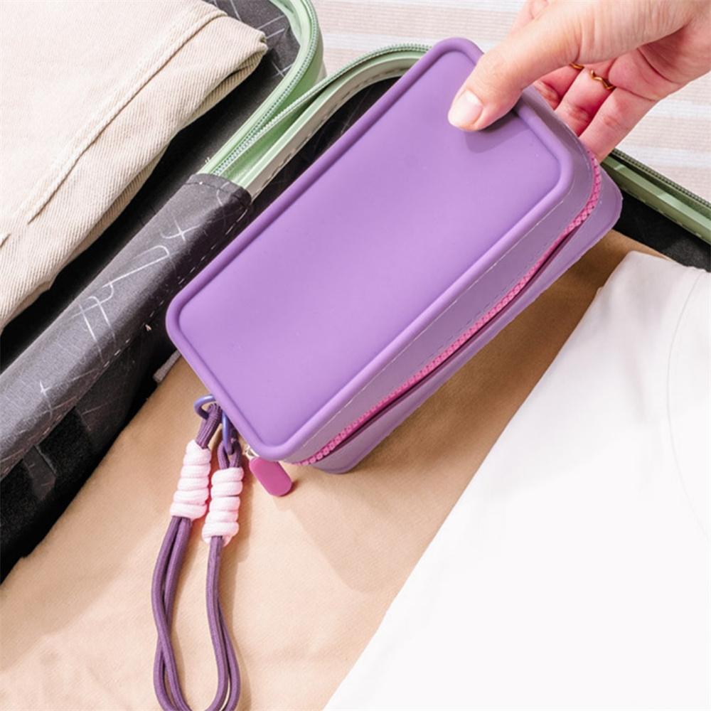 Candy Silicone Makeup Bag With Braided Wrist Rope Portable Lanyard Cosmetic Bags Waterproof Zipper Toiletries Lipstick Bag