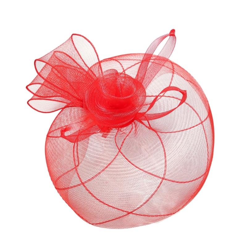 

Adjustable Teaparty Headwear For Women With Sheer Tulle Flower Design Bridal Shower Hair Clip For Wedding Event червоний