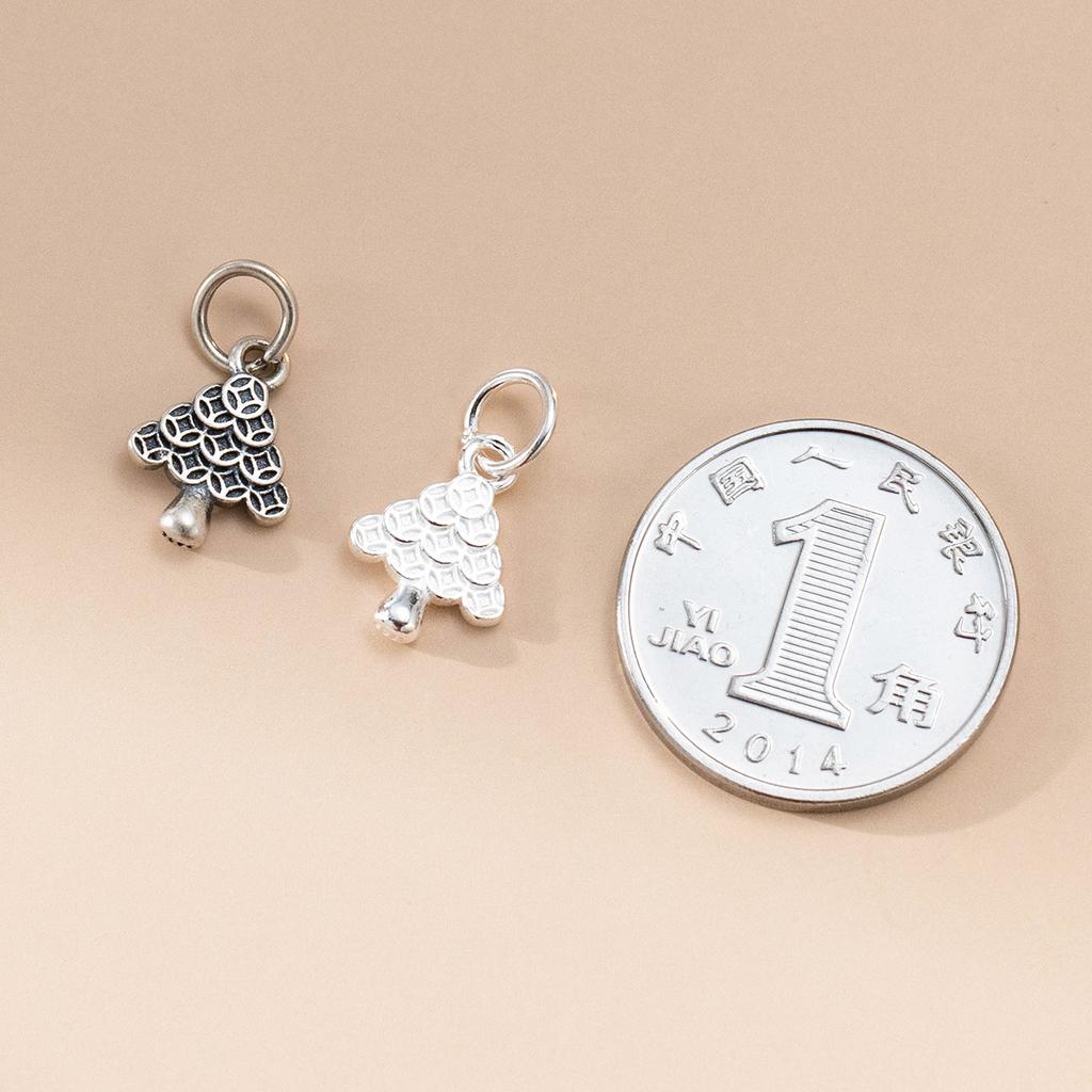 S925 Sterling Silver Vintage Christmas Tree Coin Pendant DIY Bracelet Pendant Handmade Braided Rope Material Accessories