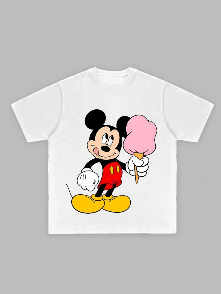 Disney Mickey Mouse Men's Casual Cartoon Print Short Sleeve T-Shirt Cotton Tee Couple Outfit Clothing White T-Shirt Men Clothing