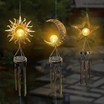With Metal Tube Solar Lights Waterproof Retro Moon LED Solar Wind Chimes Durable Outdoor Hanging Aeolian Bells Garden Ornaments