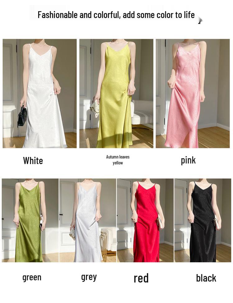 Rochie de vară chic franțuzească din satin cu bretele spaghete pentru femei