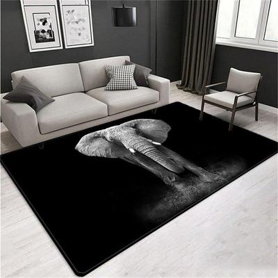 Tapetes 3D de elefante para o chão, tapete grande de animal para sala de estar, estilo nórdico de luxo, tapete preto, decoração para casa, tapete de quarto