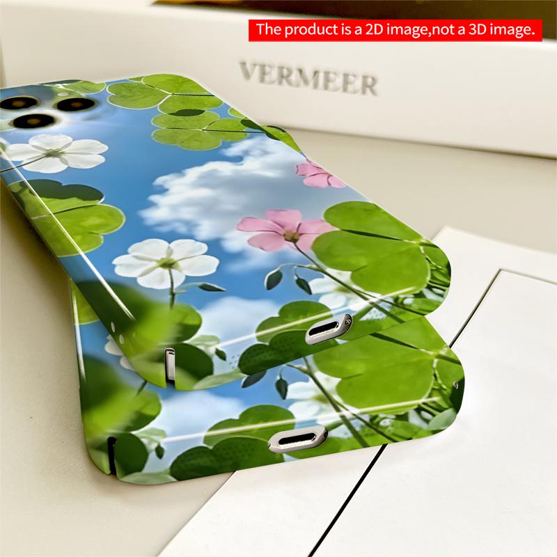 2DFlat Clover and Flowers Phone Case All inclusive film hard iPhone case, compatible with iPhone 18 Pro Max 17 16 15 14 13 12 11