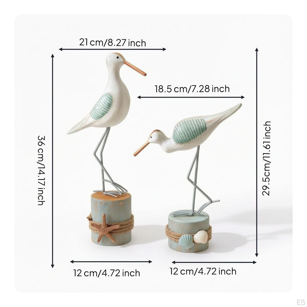2 Pieces Bird Figurine Tabletop Sculpture with Pedestal Sculptural Statue for Shelf, Cabinet,
