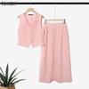 Women Sleeveless Vest Tops and Midi Skirts Summer Two Piece Suit Sets