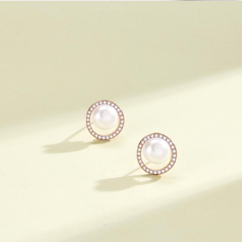 Korean Style S925 Sterling Silver Pearl Stud & Hoop Earrings - Exquisite French Retro Design for Women 925 Silver розового золота