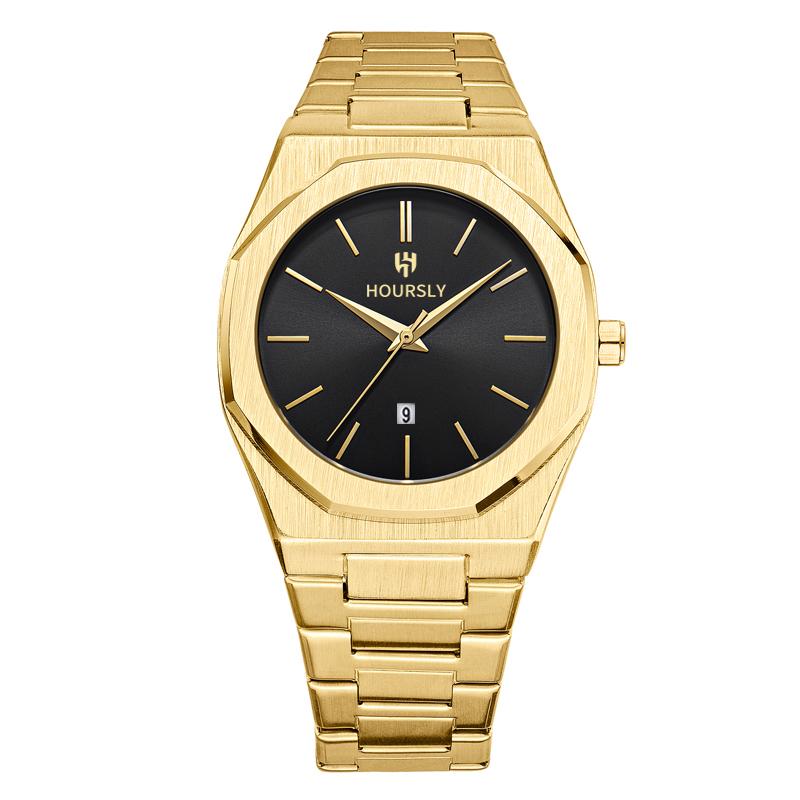 Luxuriöse personalisierte Herrenuhr Edelstahlarmband wasserdicht runder Kalender Quarzuhr einfaches Zifferblatt Business-Mode