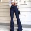 Jeans da donna, tinta unita, vita alta, pantaloni a zampa, cerniera, tasche piatte, stile streetwear, slim, patchwork, bottoni, cintura leggermente elasticizzata