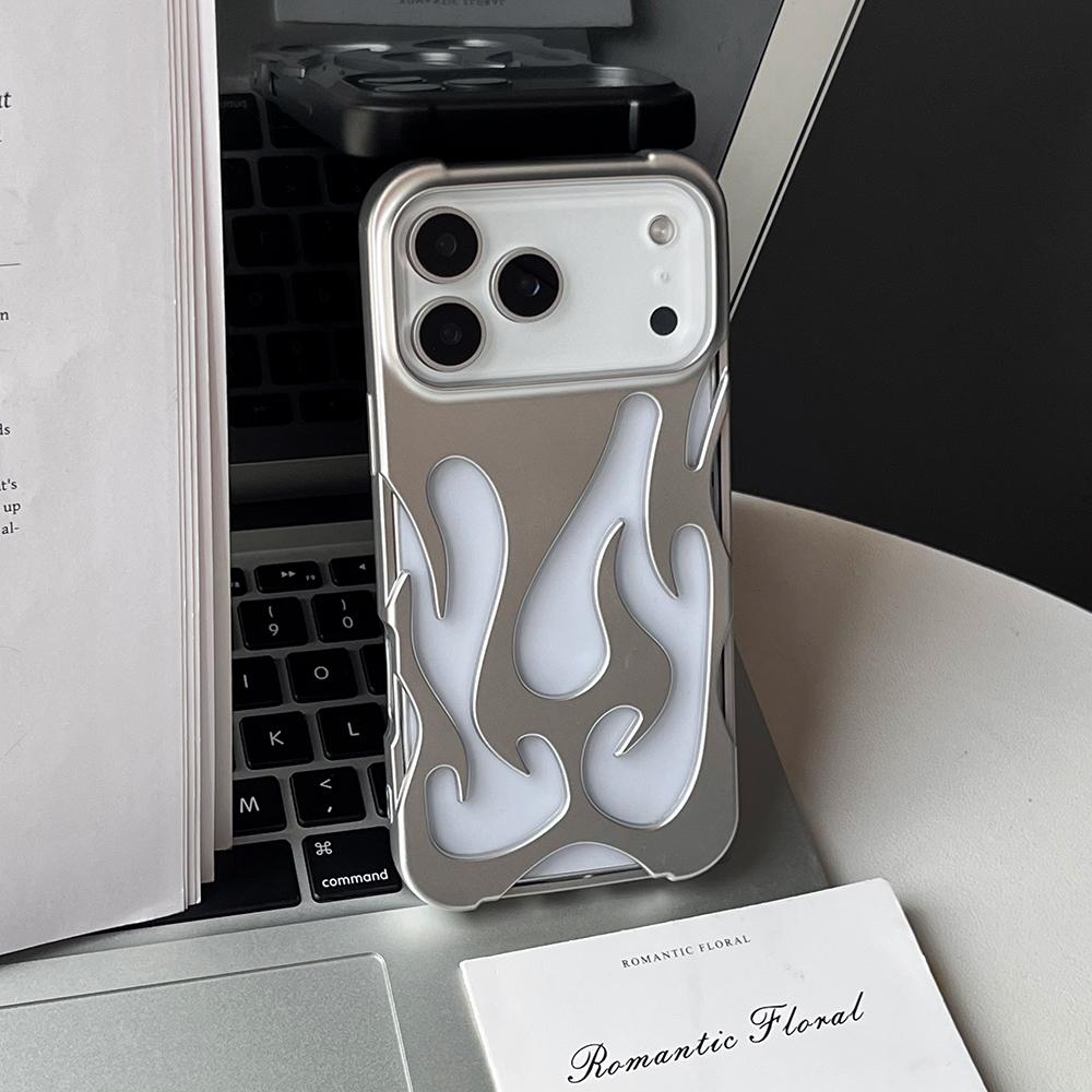 

Orange Color 3D Hollow Flame Dissipate Heat Phone Case For iPhone 17 16 15 14 13 12 11 Pro Max Glitter Soft Shockproof Cover For iphone 15promax