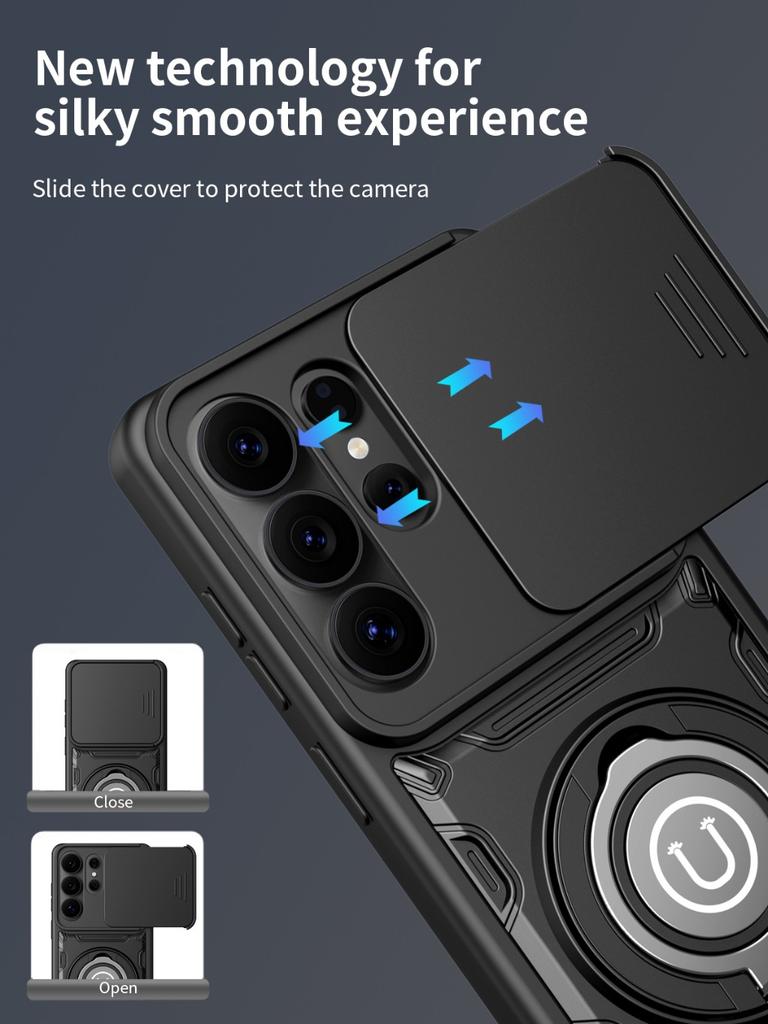 Magnetic 360° Ring Kickstand Phone Case with Slide Camera Cover For Samsung Galaxy S26 Ultra S25 Plus+ S24 FE A57 A37 A17 A07