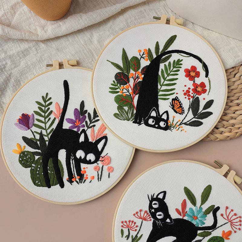 New Cat Embroidery Diy Handmade Material Kit Embroidery Kits
