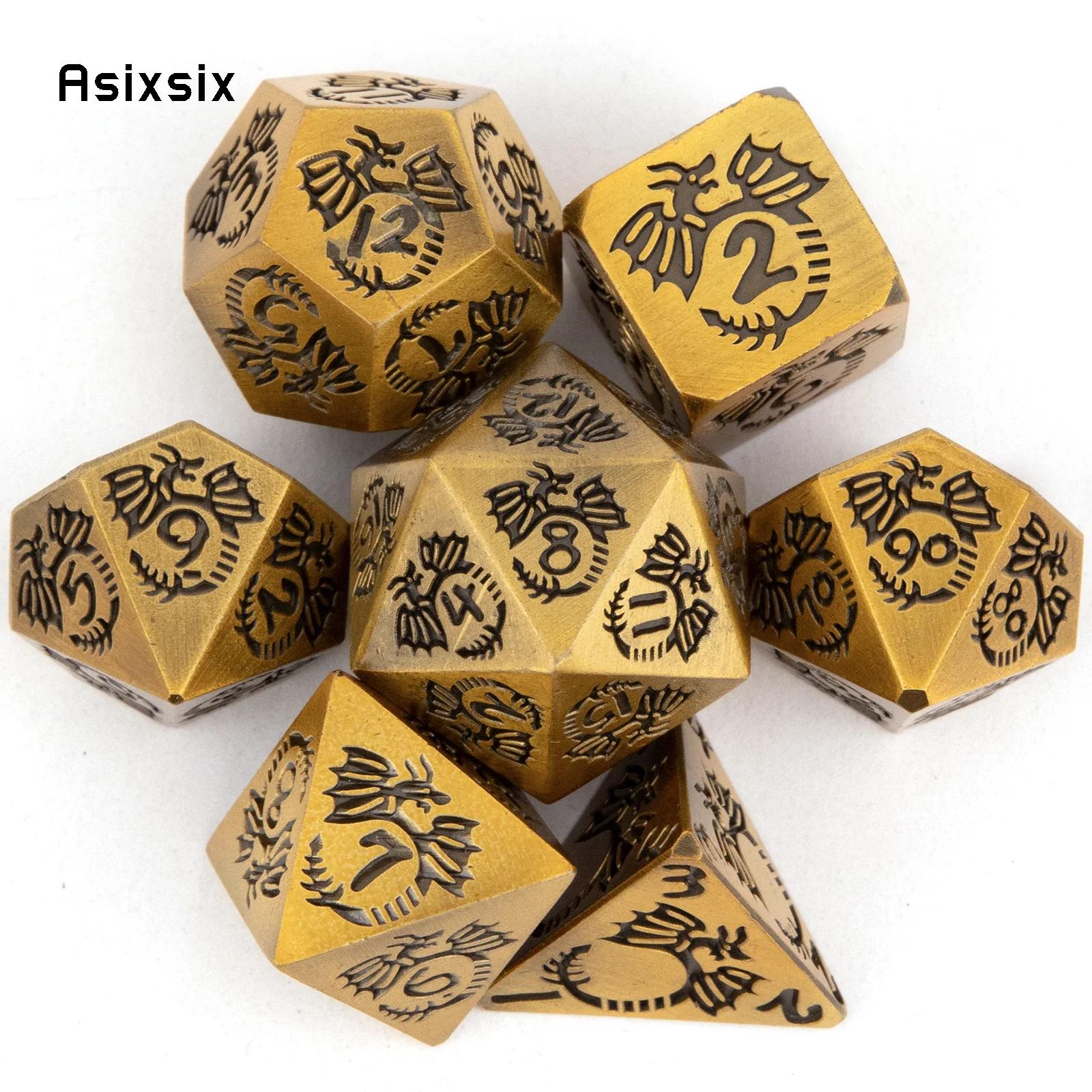 7 Pcs Orange Dragon Metal Dice Solid Metal Polyhedral Dice Set Suitable For Role-Playing Dice PropBoard Game Gift