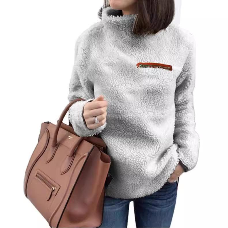 New Sweater from Foreign Trade Source Women's Fashion Zipper High Collar Bottom Casual Hoodies