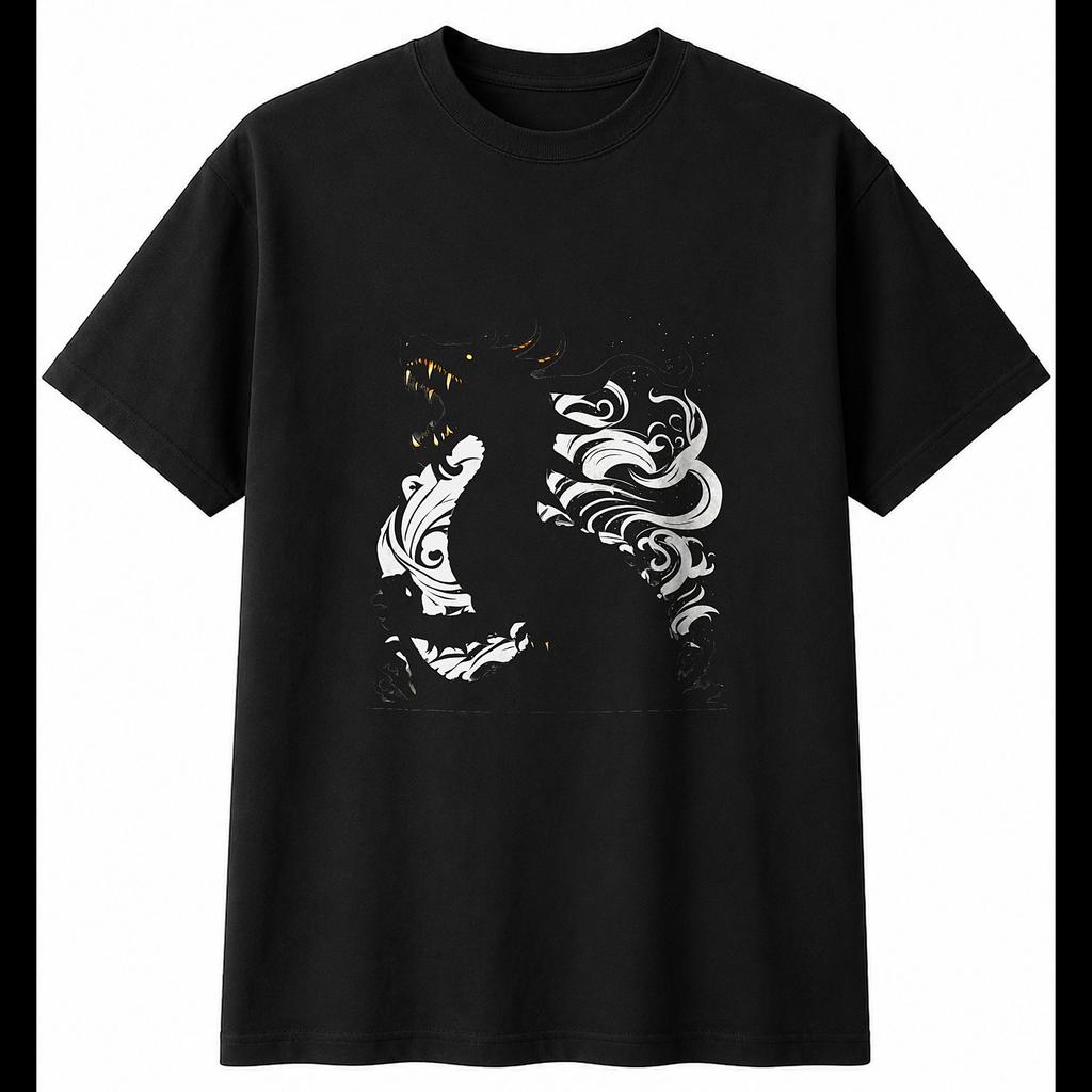 Graphic Naga Torn Fantasy Mens T-Shirt Black 100% Cotton Legend Top