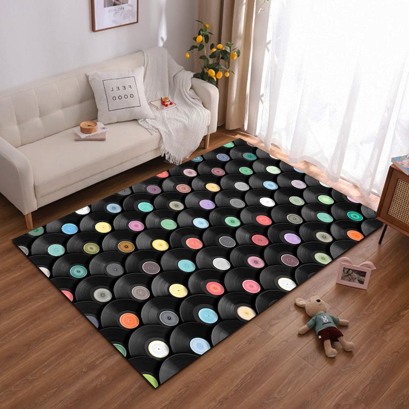 Colorful Vinyl Record Pattern Design Rug Non-slip rug suitable for living room and bedroom sofas sofas