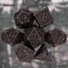 7 Stück braune Fischschuppen-Metallwürfel aus massivem Metall, polyedrisches Würfelset, geeignet für Rollenspiele, RPG-Brettspiele, Kartenspiele