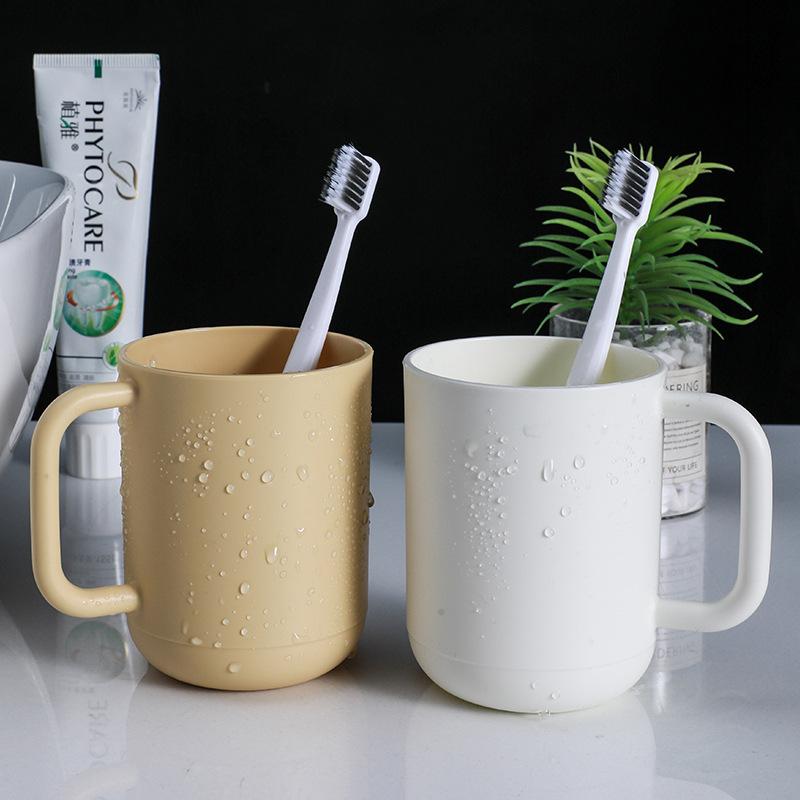 Large Capacity Plastic Toothbrush Holder Cup With Handle Modern Bathroom Mouthwash Cup For Home Hotel Travel Dormitory