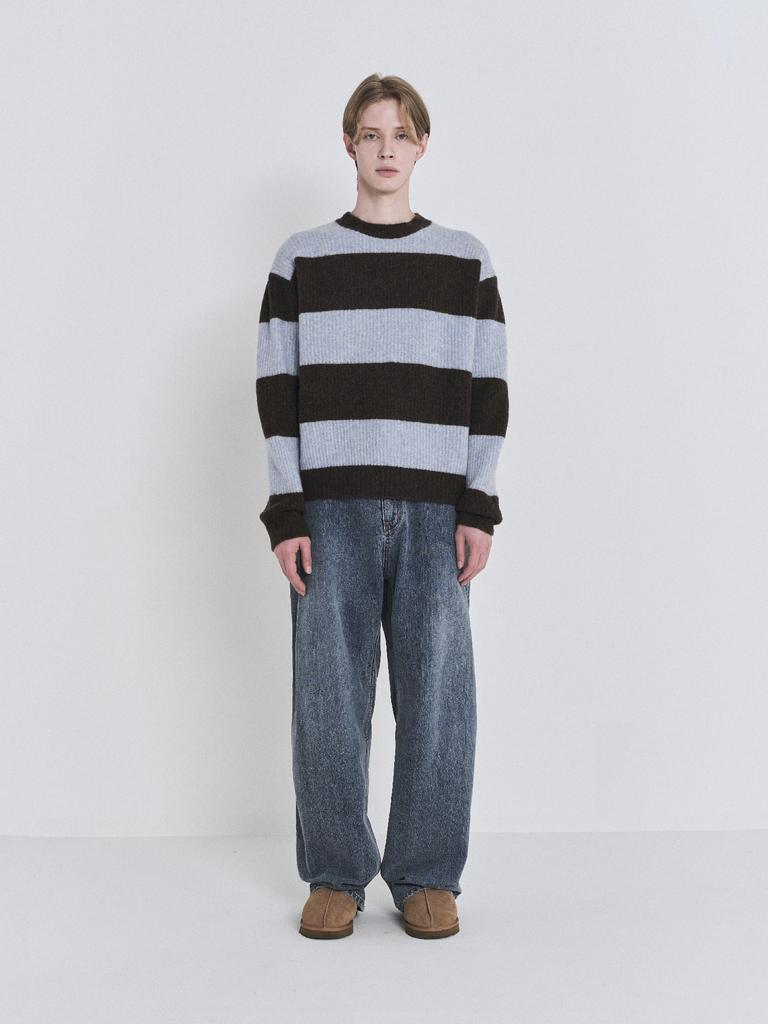 Pokeopeiseu Block Round Neck Kint Blue/Brown