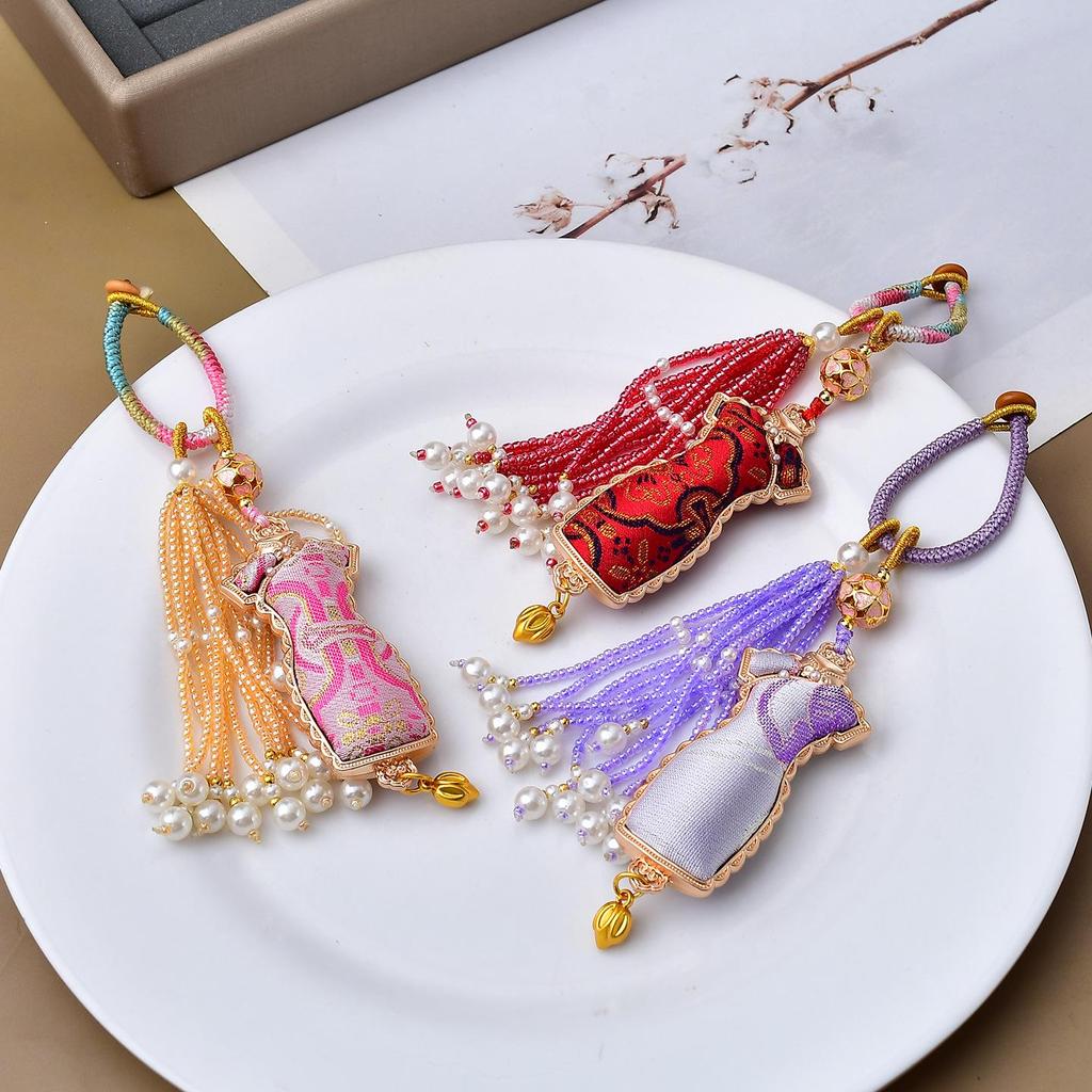 Handmade Song Brocade Qipao Bag Charm & Tassel Pendant Lanyard - Intangible Cultural Heritage