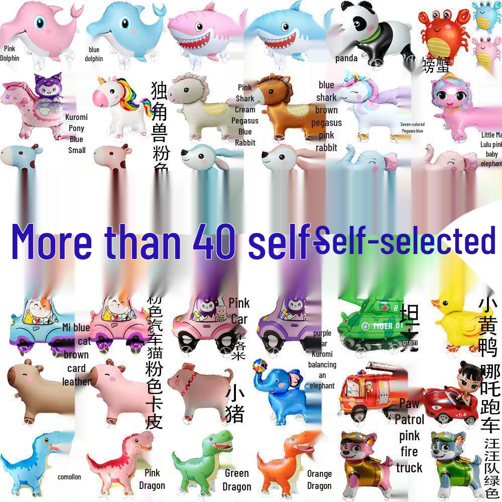 Roller Walking Animal Balloon with String Wheels, Self-Sealing Aluminum Foil Cartoon Balloon, Free Shipping.