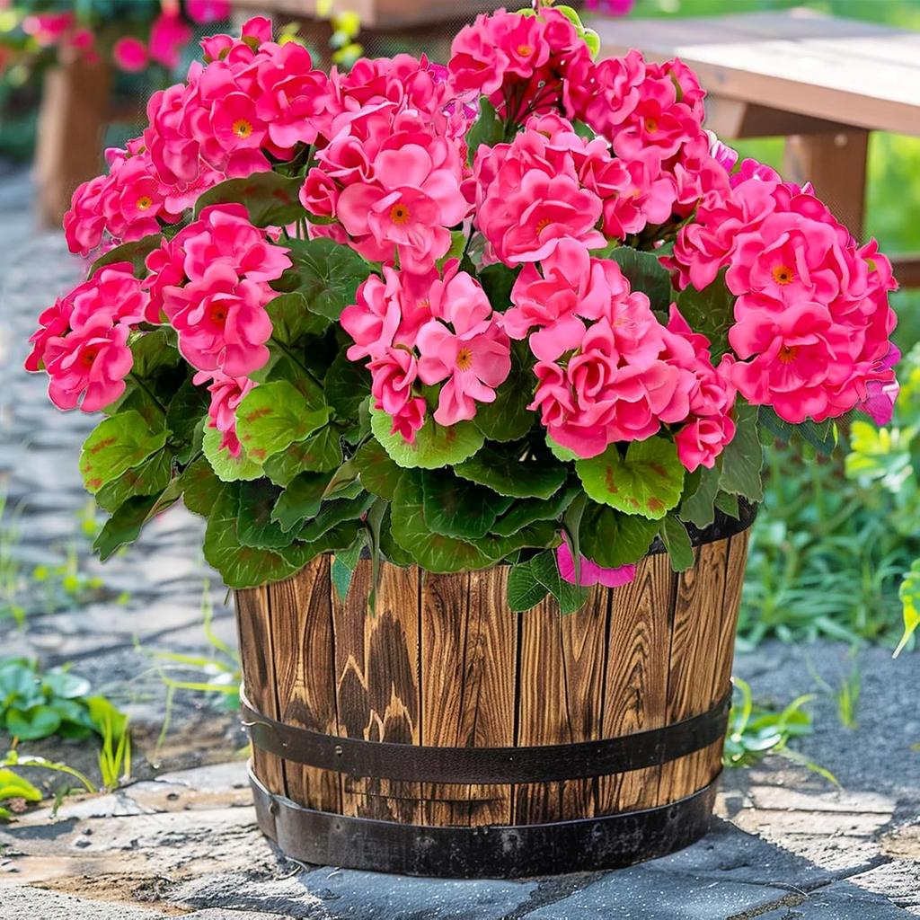 Artificial Geraniums Flowers for Outdoors Summer Decor, 4 Bundles UV Resistant Fake Geraniums Flowers Silk Faux Plants for Home Planter Gardens Table