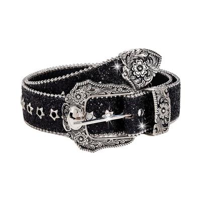 PU-Leder Gotische Strasssteine Gürtel Vintage Metall Graviert Schnalle Westliche Cowboy-Gürtel Retro Lässig Breiter Taillengürtel für Männer Frauen