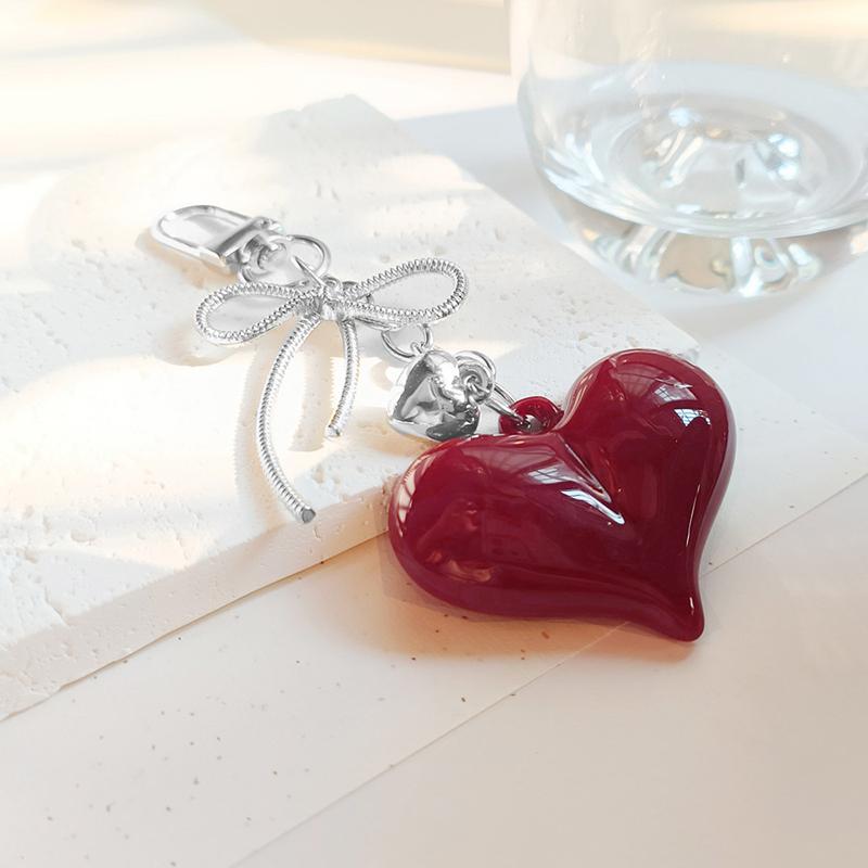 Yogodlns Exquisite Temperament Red Heart Bow Charms Keychain Versatile Phone Pendant Fashion Backpack Hanging Ornament