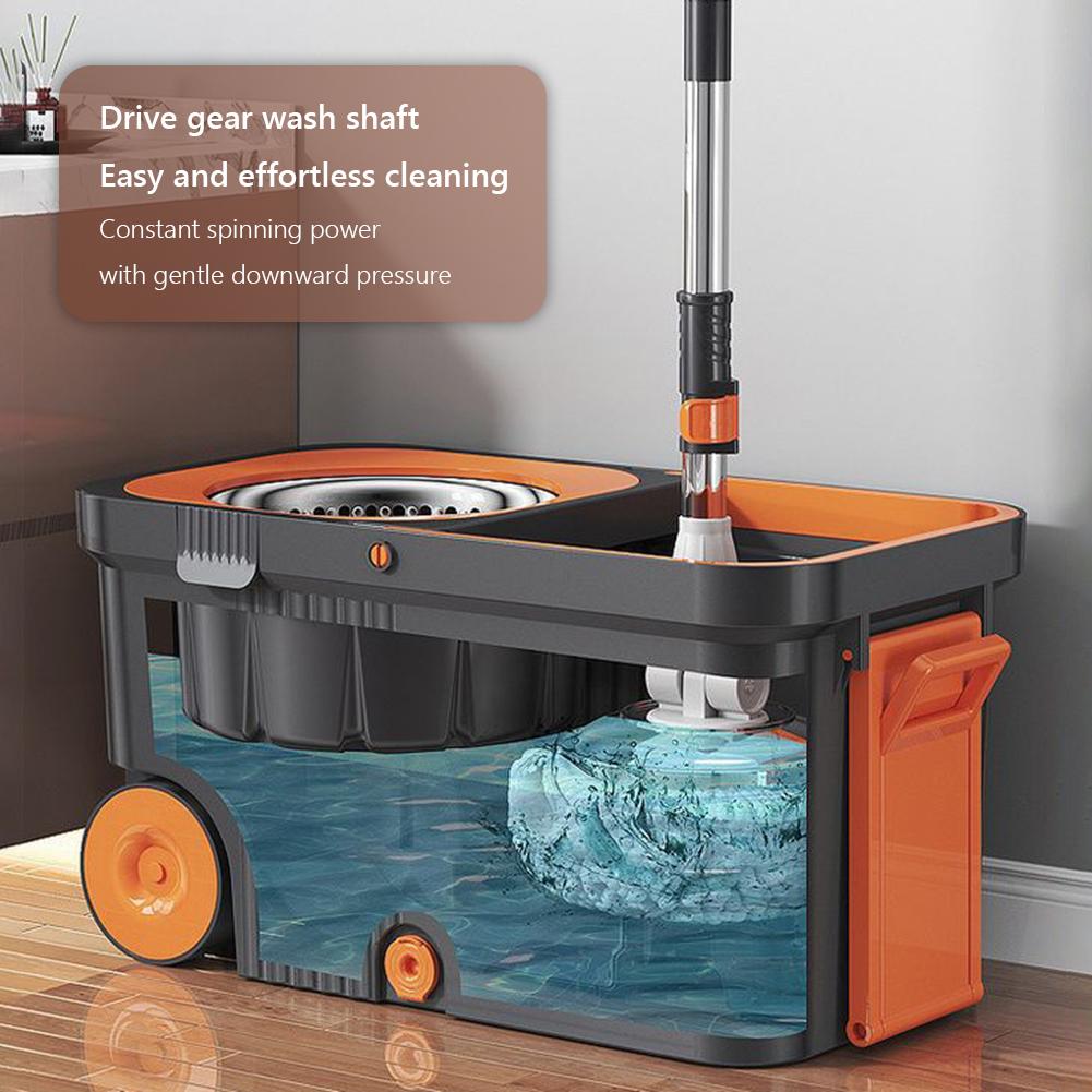 360°-Drehmopp-Eimer, Mikrofaser-Drehmopp-Eimer, Auswringmopp-Reinigungssystem & 6 Mikrofaserköpfe, Bodenreinigungs-Waschbesen