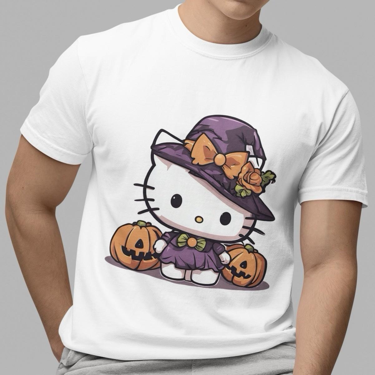 Hello Kitty Halloween Pumpkin Trick Or Treat Cute White Casual T-Shirt Unisex XXXXL