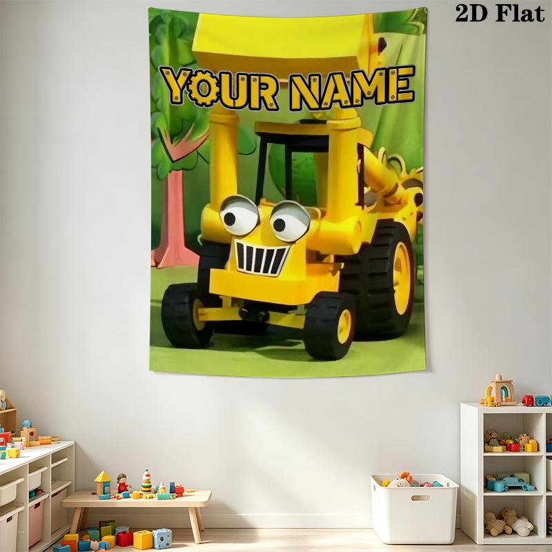 Custom Name Bob the Builder Wall Tapestry Aesthetic Wall Hanging Printed Fabric Blanket Decorative Tapestries for Bedroom Living Room Home Decor