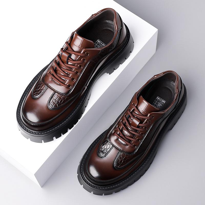 

Мужские формальные кожаные туфли на толстой подошве - Осенняя коллекция, размеры 38-48, есть очень большие размеры 41 коричневый