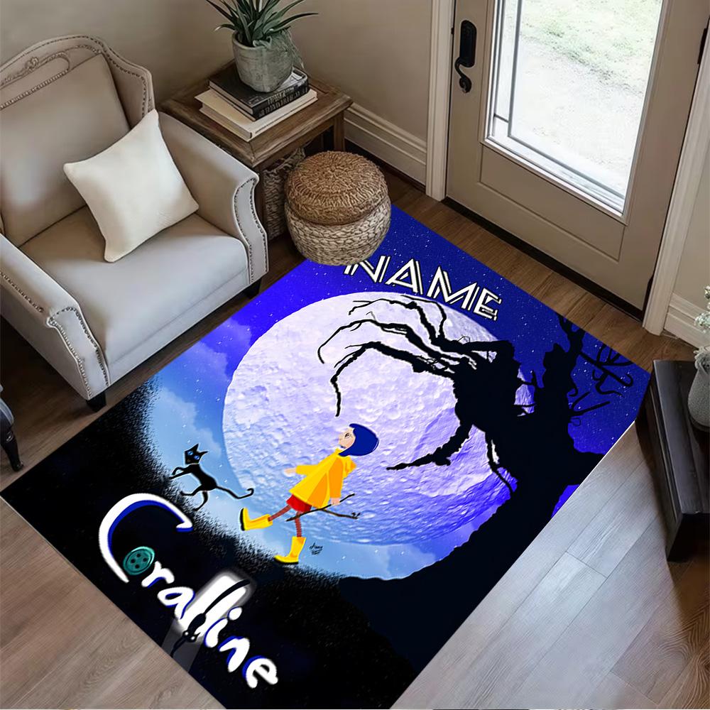 Nighttime Adventure Coraline Customizable Name Floor Rug Office Rug Perfect for Dining Room Game Room Decorate room Dormitory Antislip Carpet