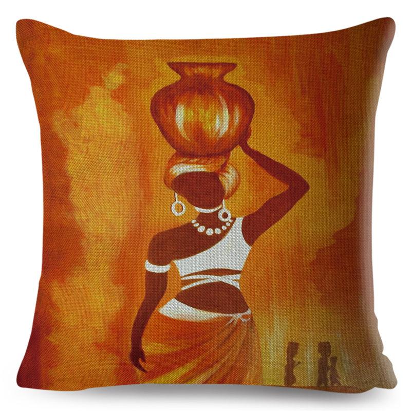

Africa Life Collection Cushion Cover Decor Orange Abstract Painting Pillow Case Gallery for Sofa Home African Lady Pillowcase 40x40cm16x16Inch
