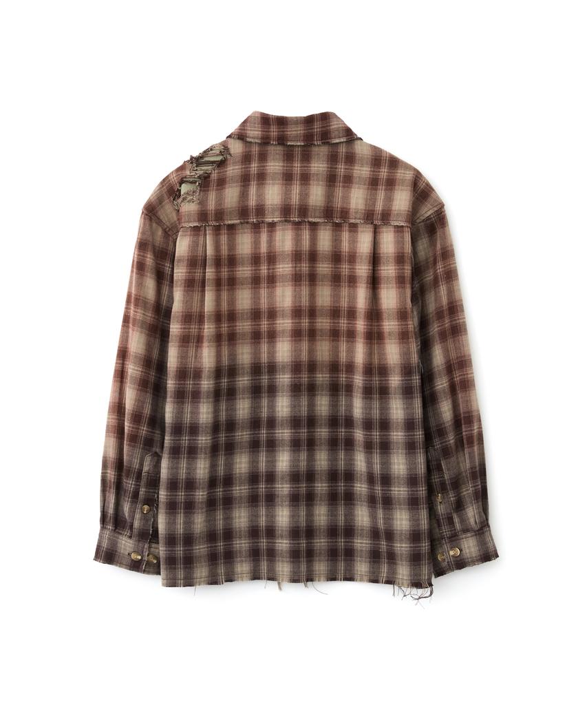 Un Outfit Washed Damaged Check Shirt Brown