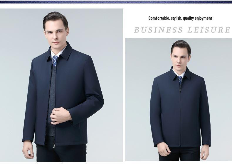 Men's Autumn Winter Duck Down Business Jacket - Middle-Aged Style, Warm Lapel Coat for Dad