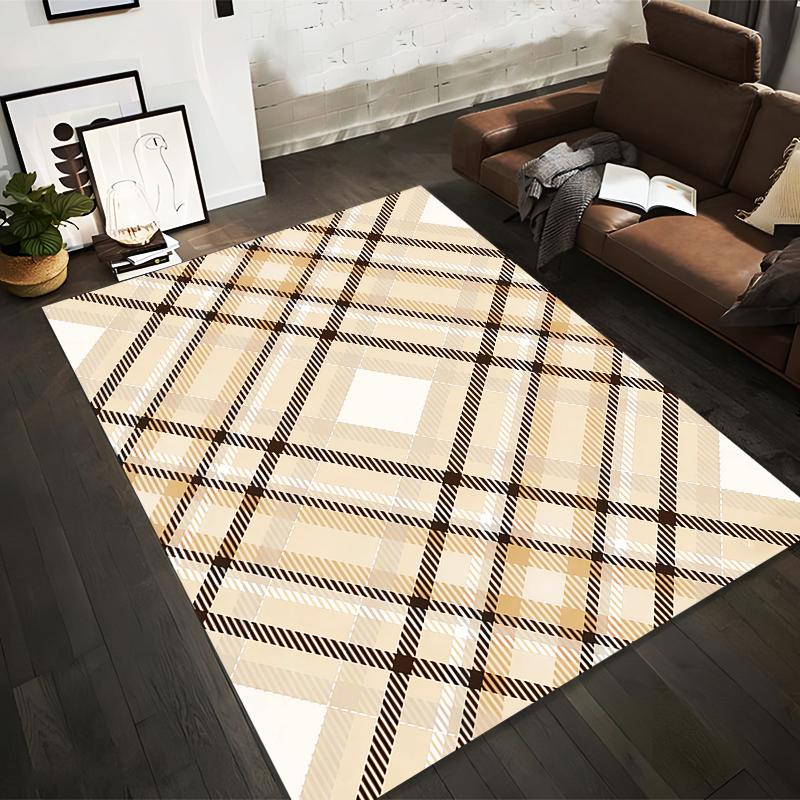 Plaid Pattern Carpet Modern Beige and Brown Geometric Floor Decoration Suitable for use as an anti-slip for living room bedroom sofas